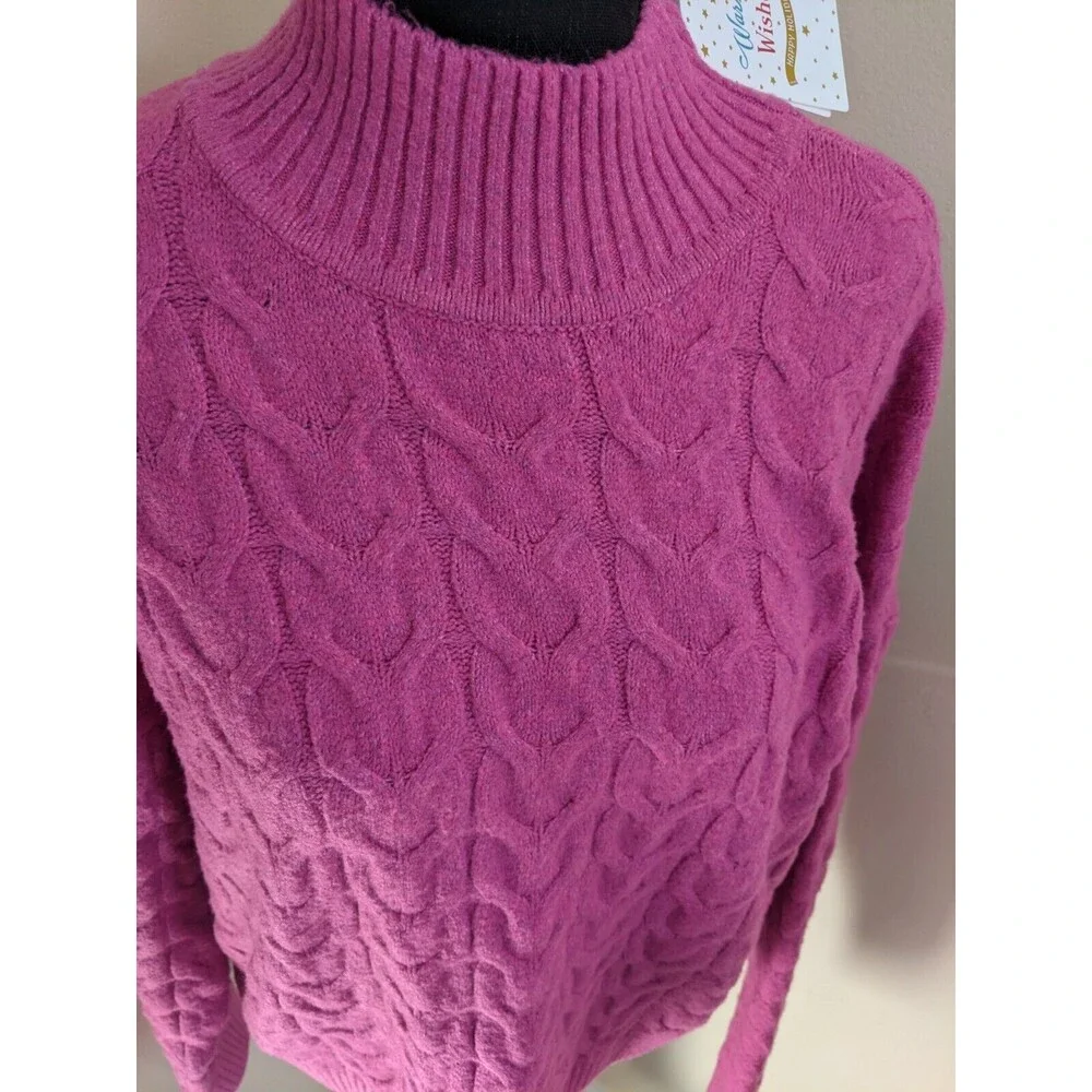 NWT Pink Rose Sweater Knit Fuschia Flame Casual Semi-Cropped Mock Neck Large